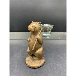 Vintage San Pacific SPI Bear Candle Holder Solid Metal Hitch Hiking Heavy